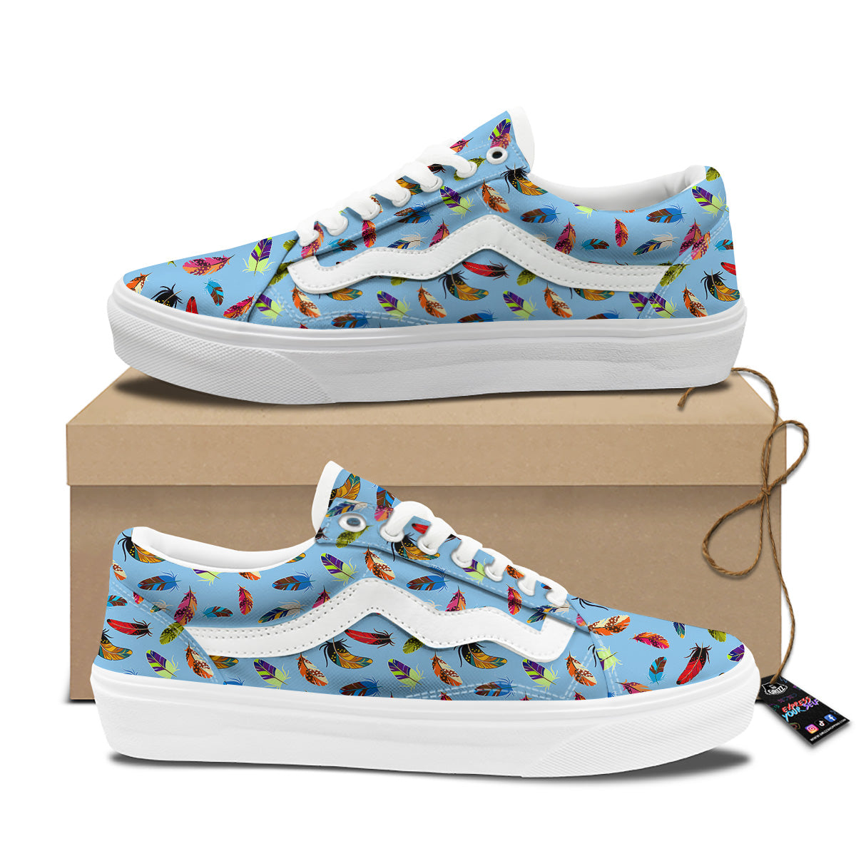 Colored Feathers Print Pattern Skate Shoes-grizzshop