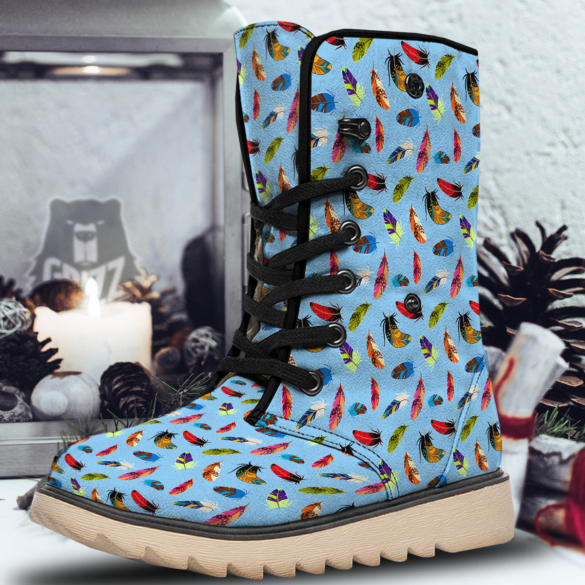 Colored Feathers Print Pattern Snow Boots-grizzshop