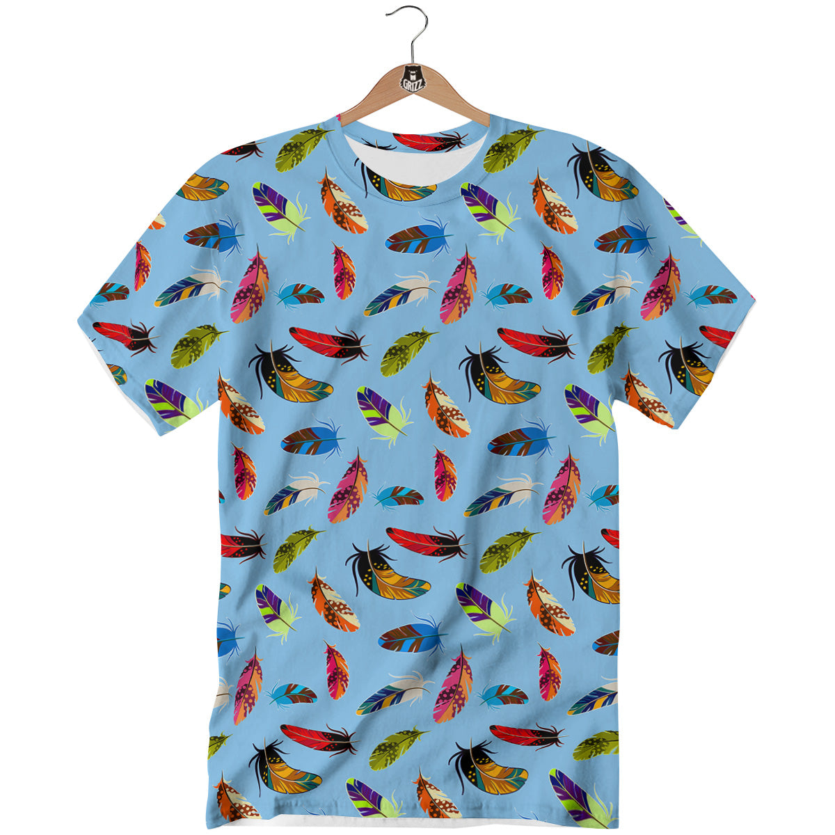 Colored Feathers Print Pattern T-Shirt-grizzshop