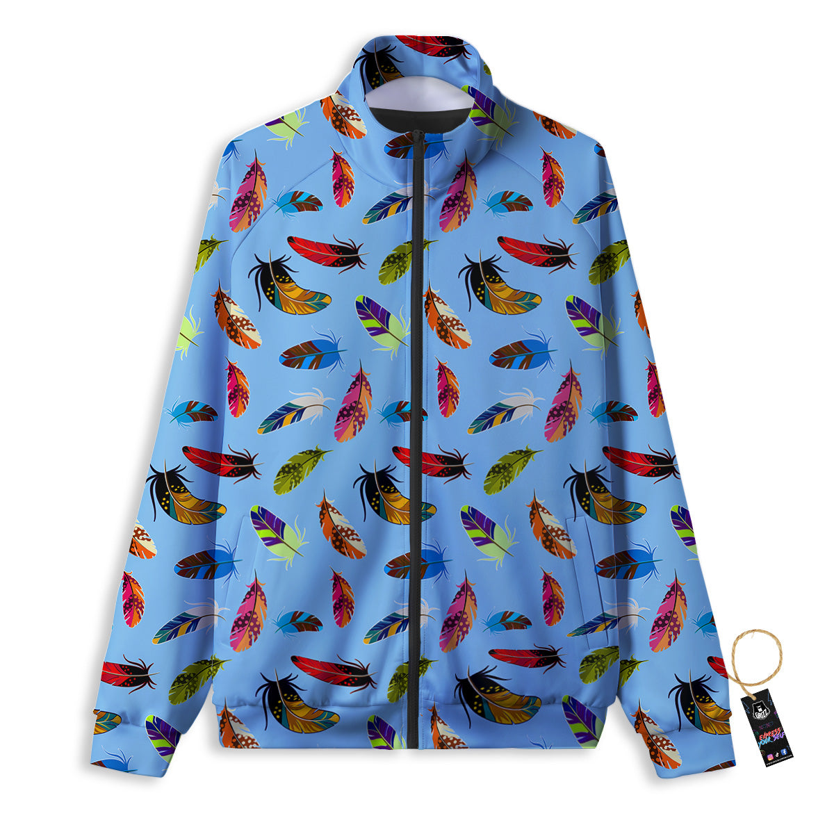 Colored Feathers Print Pattern Track Jacket-grizzshop