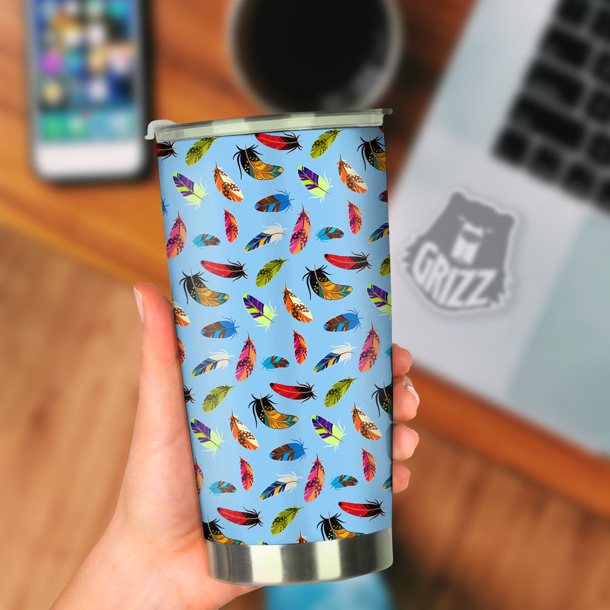 Colored Feathers Print Pattern Tumbler-grizzshop