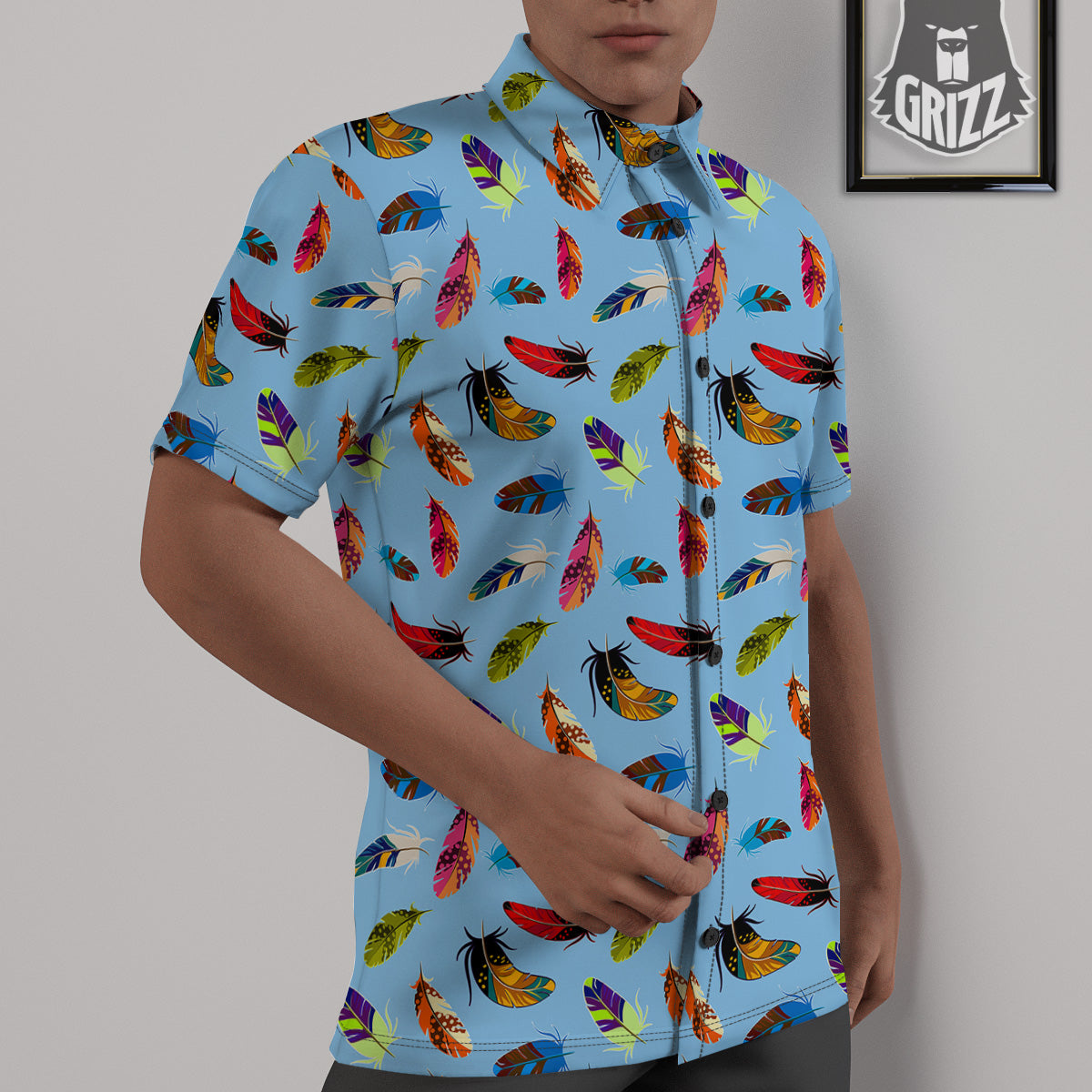 Colored Feathers Print Pattern Untucked Shirts-grizzshop