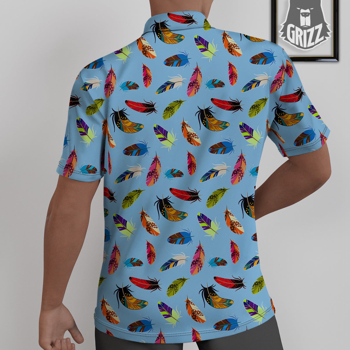Colored Feathers Print Pattern Untucked Shirts-grizzshop