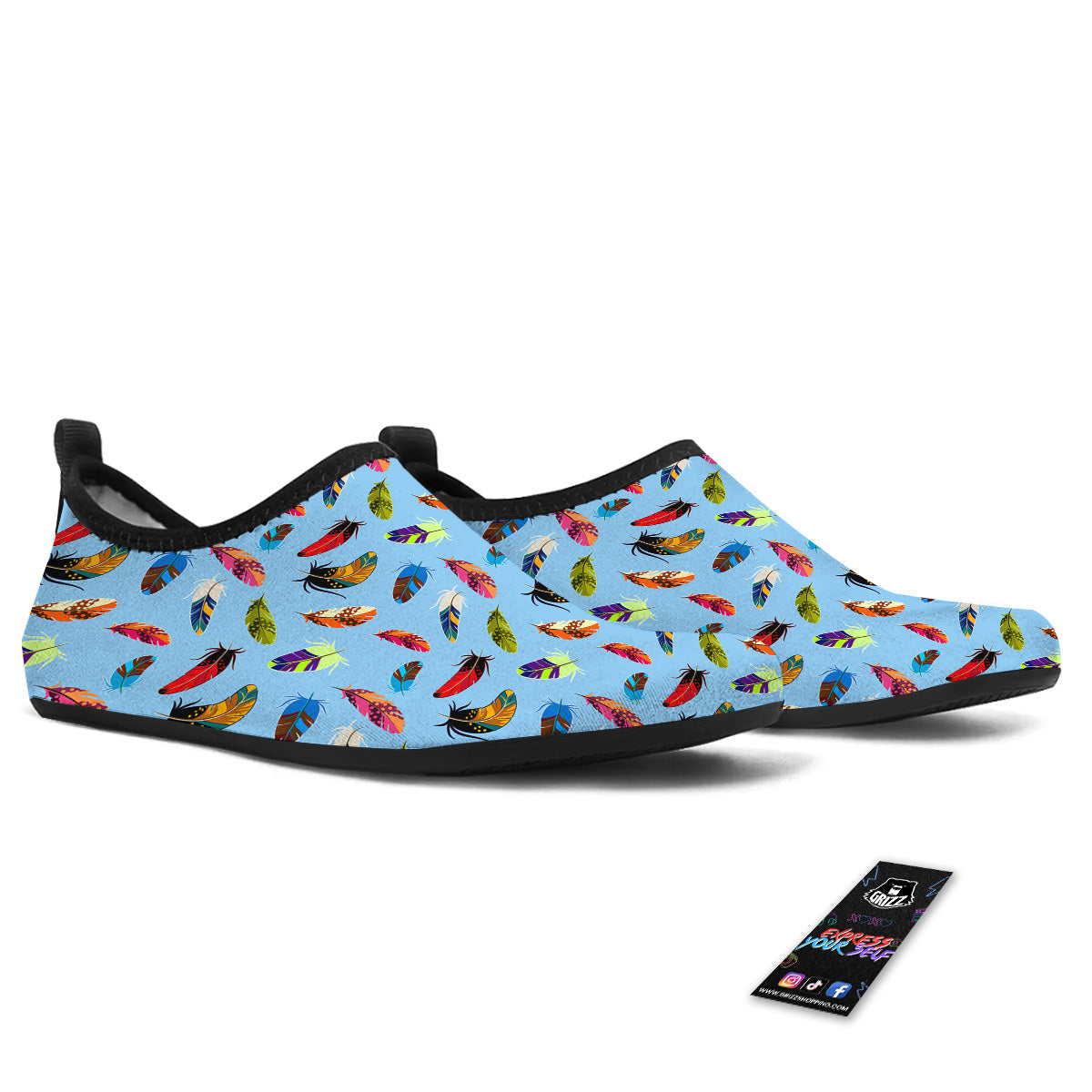 Colored Feathers Print Pattern Water Shoes-grizzshop
