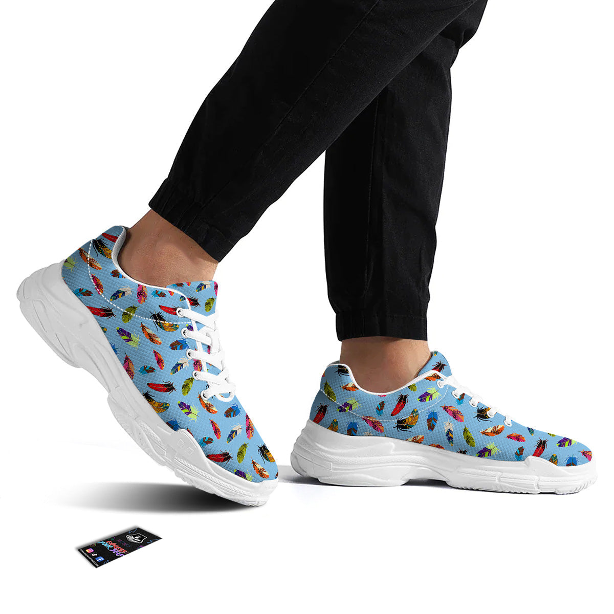 Colored Feathers Print Pattern White Chunky Shoes-grizzshop