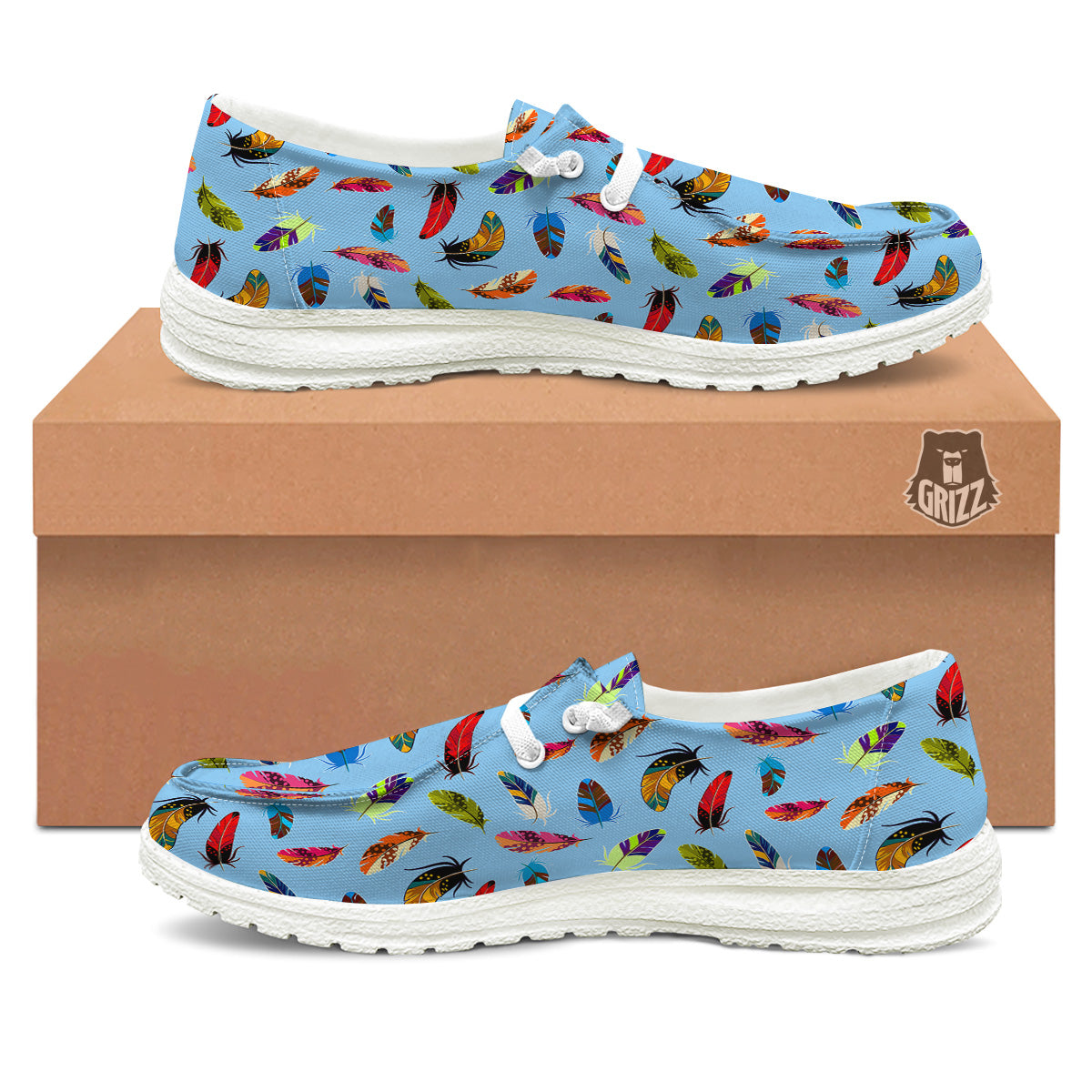 Colored Feathers Print Pattern White Loafers-grizzshop