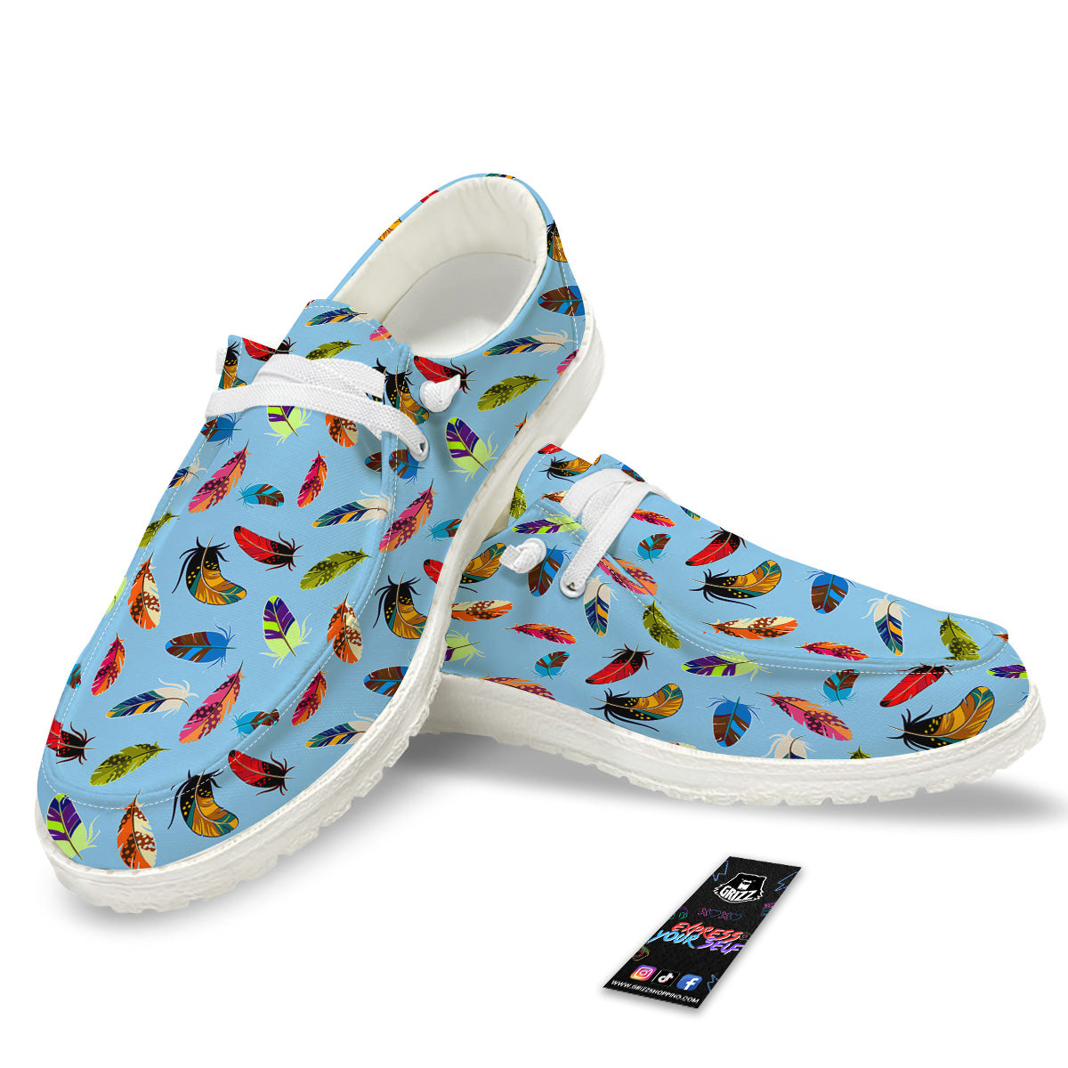 Colored Feathers Print Pattern White Loafers-grizzshop