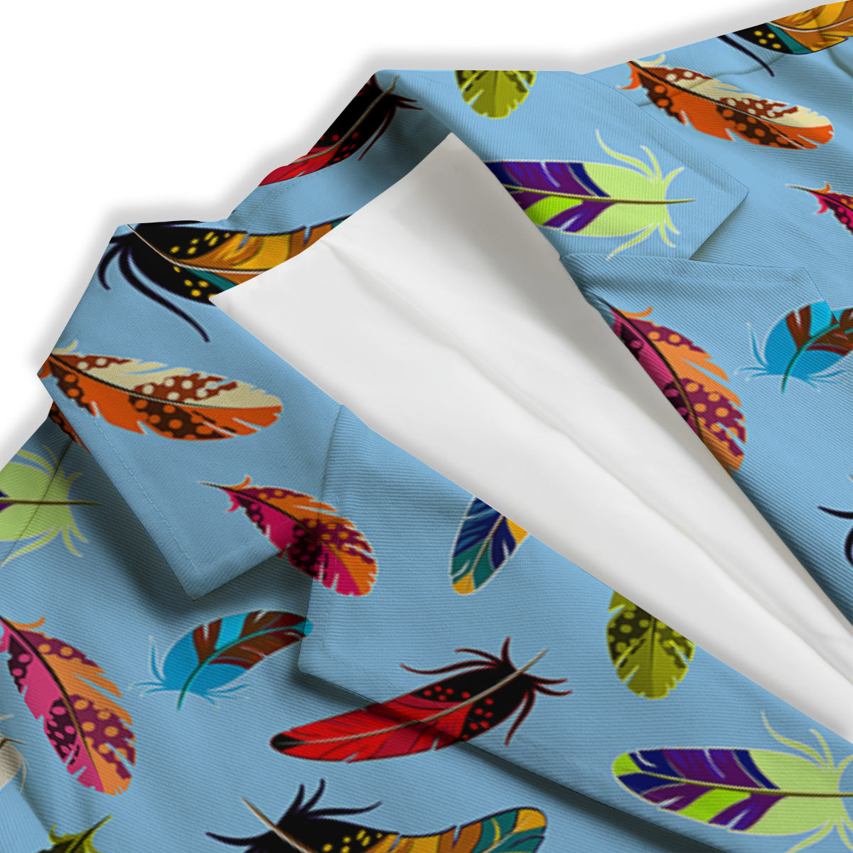 Colored Feathers Print Pattern Women's Blazer-grizzshop