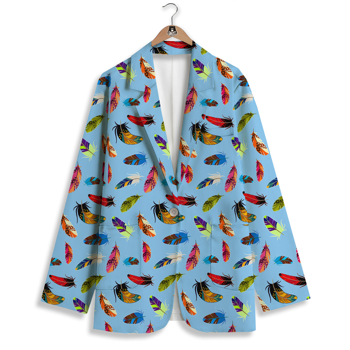 Colored Feathers Print Pattern Women's Blazer-grizzshop