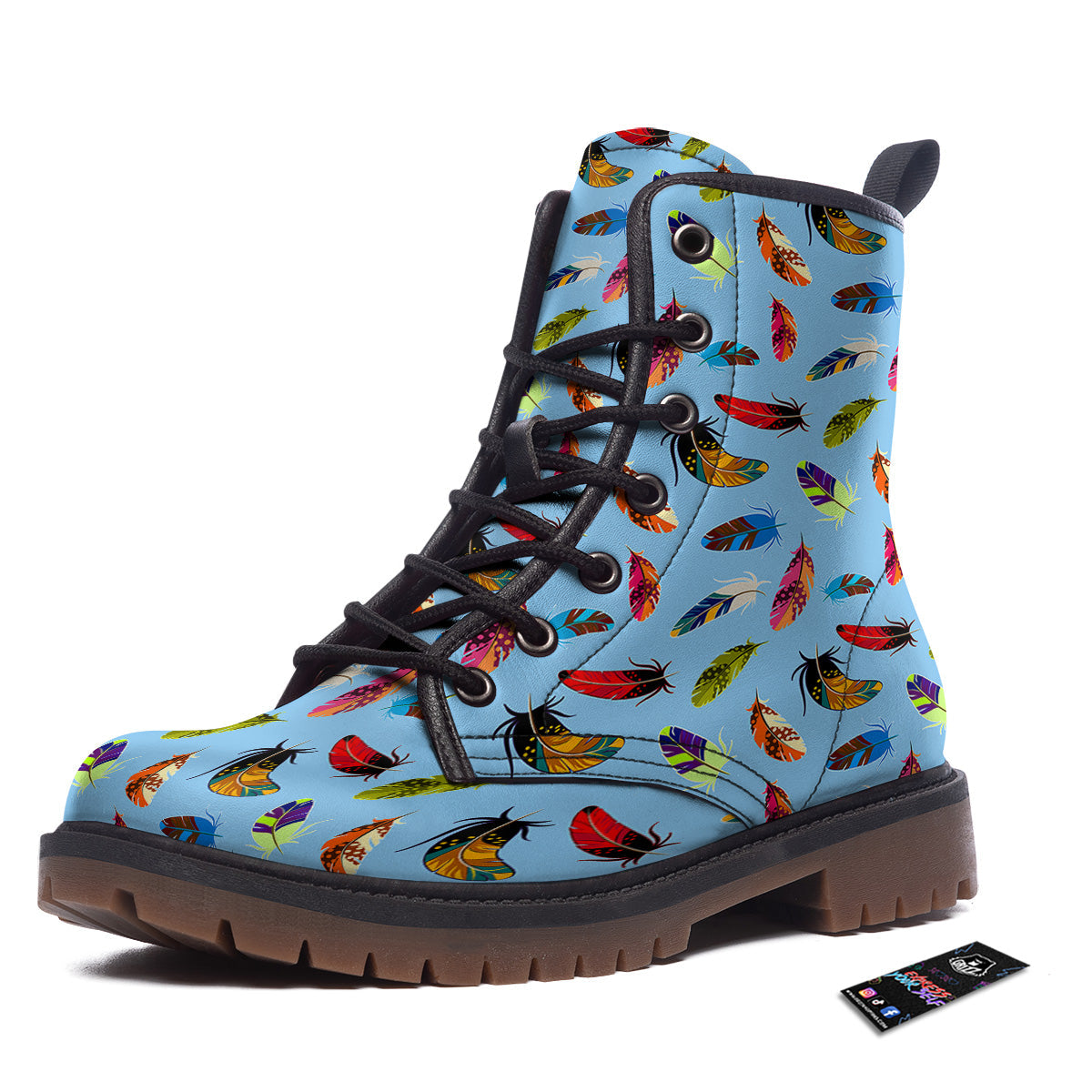 Colored Feathers Print Pattern Work Boots-grizzshop