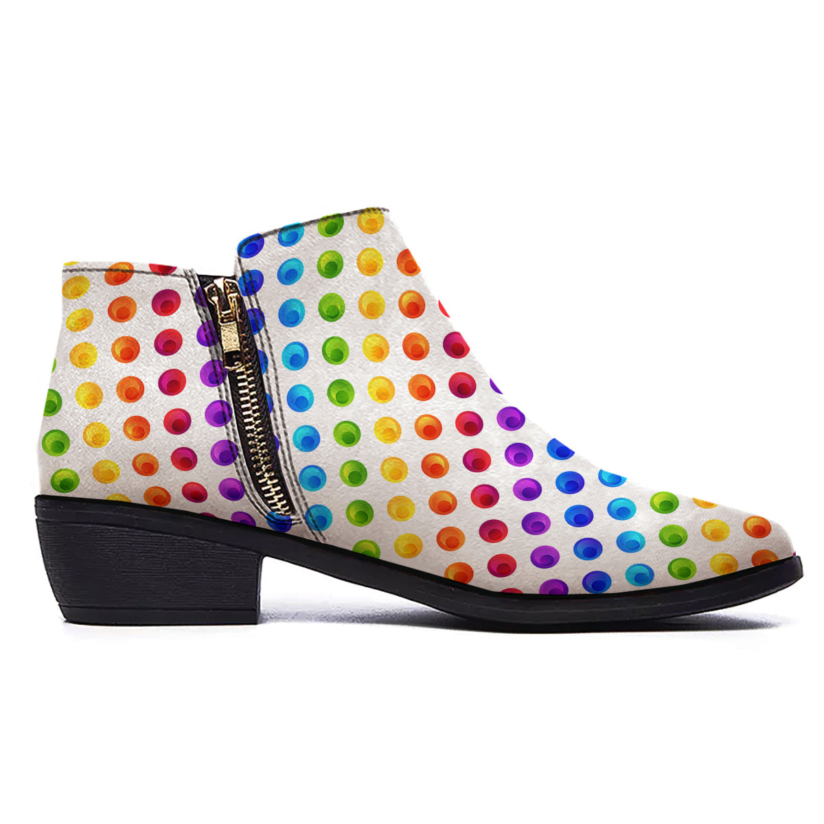 Colored Polka Dots Rainbow Print Pattern Ankle Boots-grizzshop