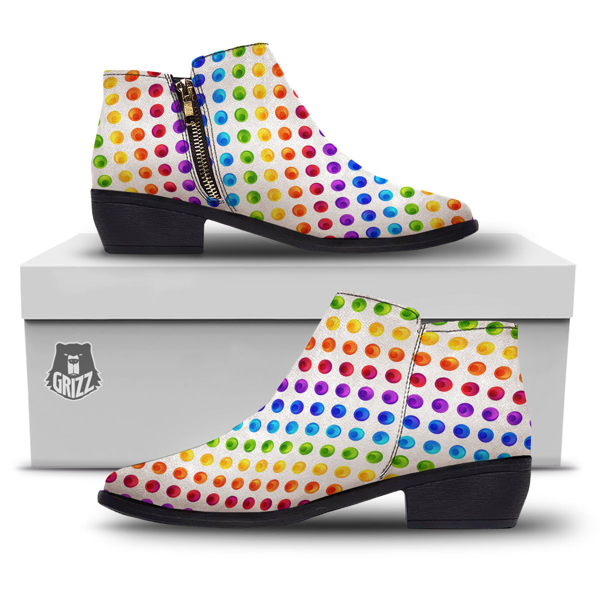 Colored Polka Dots Rainbow Print Pattern Ankle Boots-grizzshop