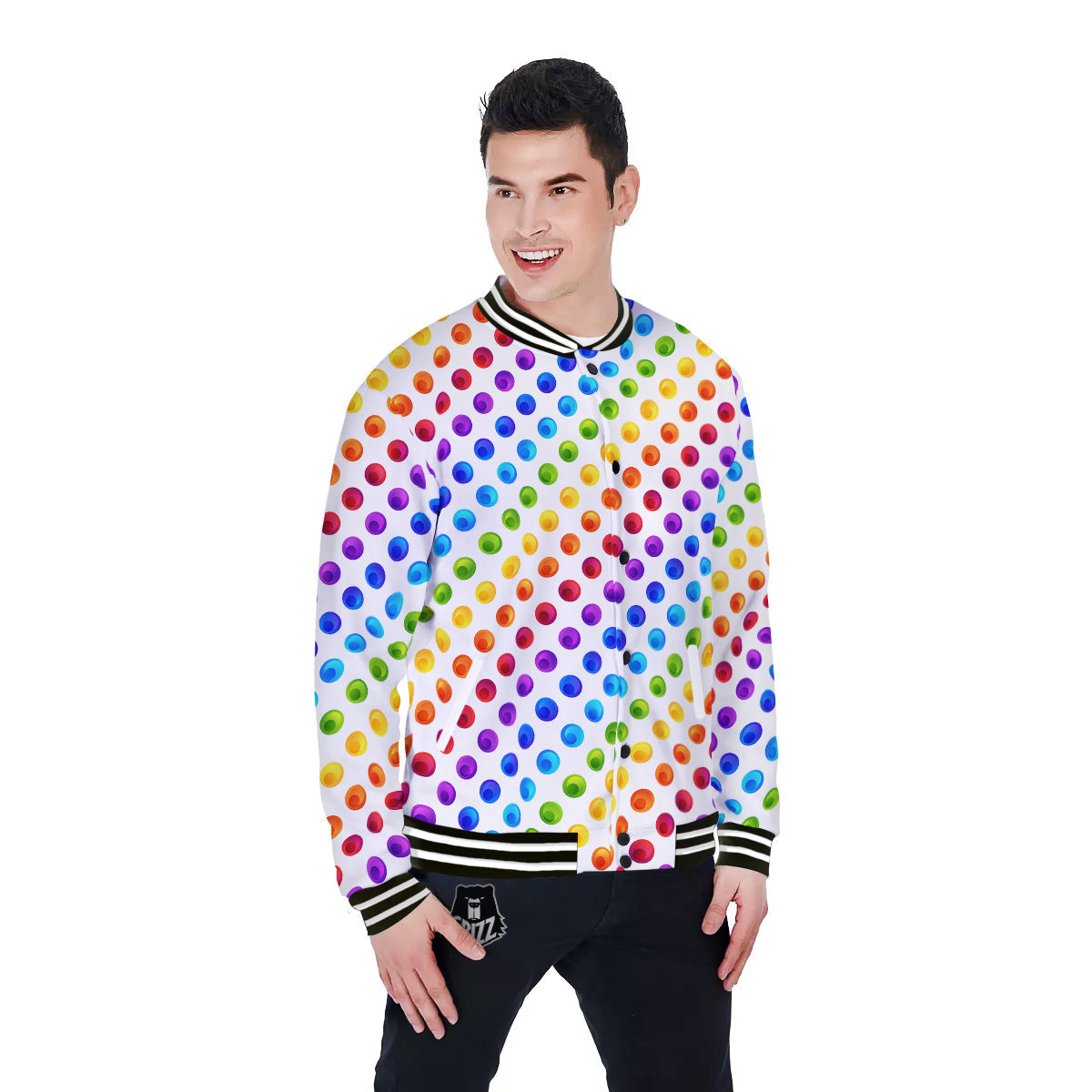 Colored Polka Dots Rainbow Print Pattern Baseball Jacket-grizzshop