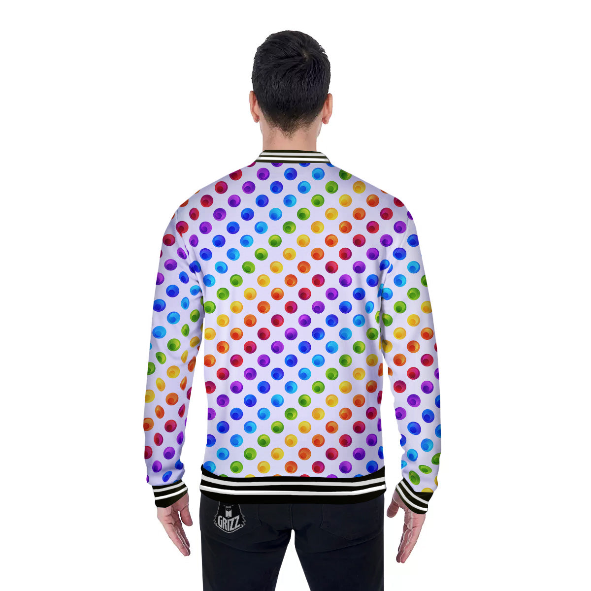Colored Polka Dots Rainbow Print Pattern Baseball Jacket-grizzshop
