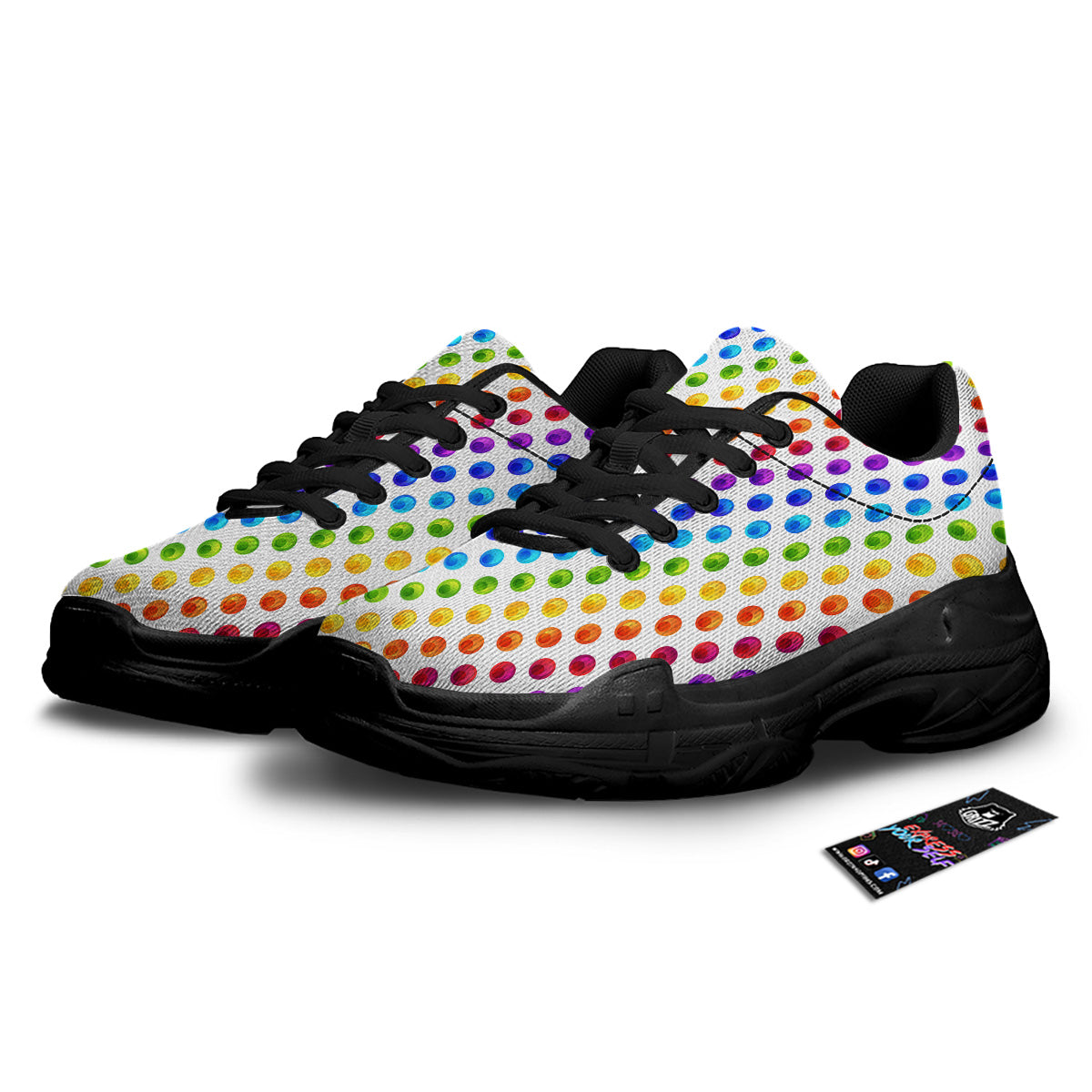 Colored Polka Dots Rainbow Print Pattern Black Chunky Shoes-grizzshop