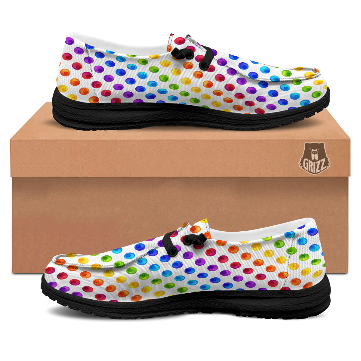 Colored Polka Dots Rainbow Print Pattern Black Loafers-grizzshop