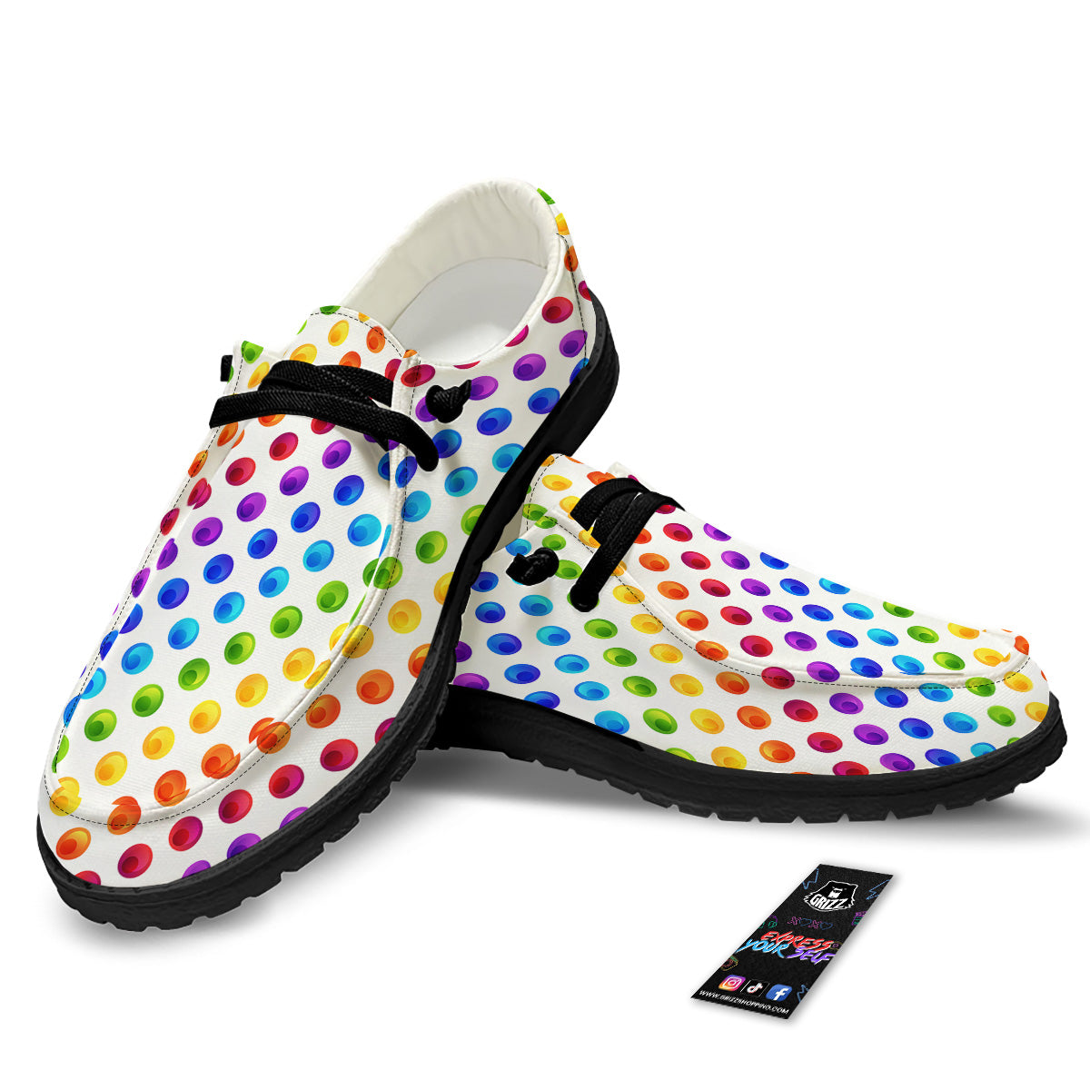Colored Polka Dots Rainbow Print Pattern Black Loafers-grizzshop