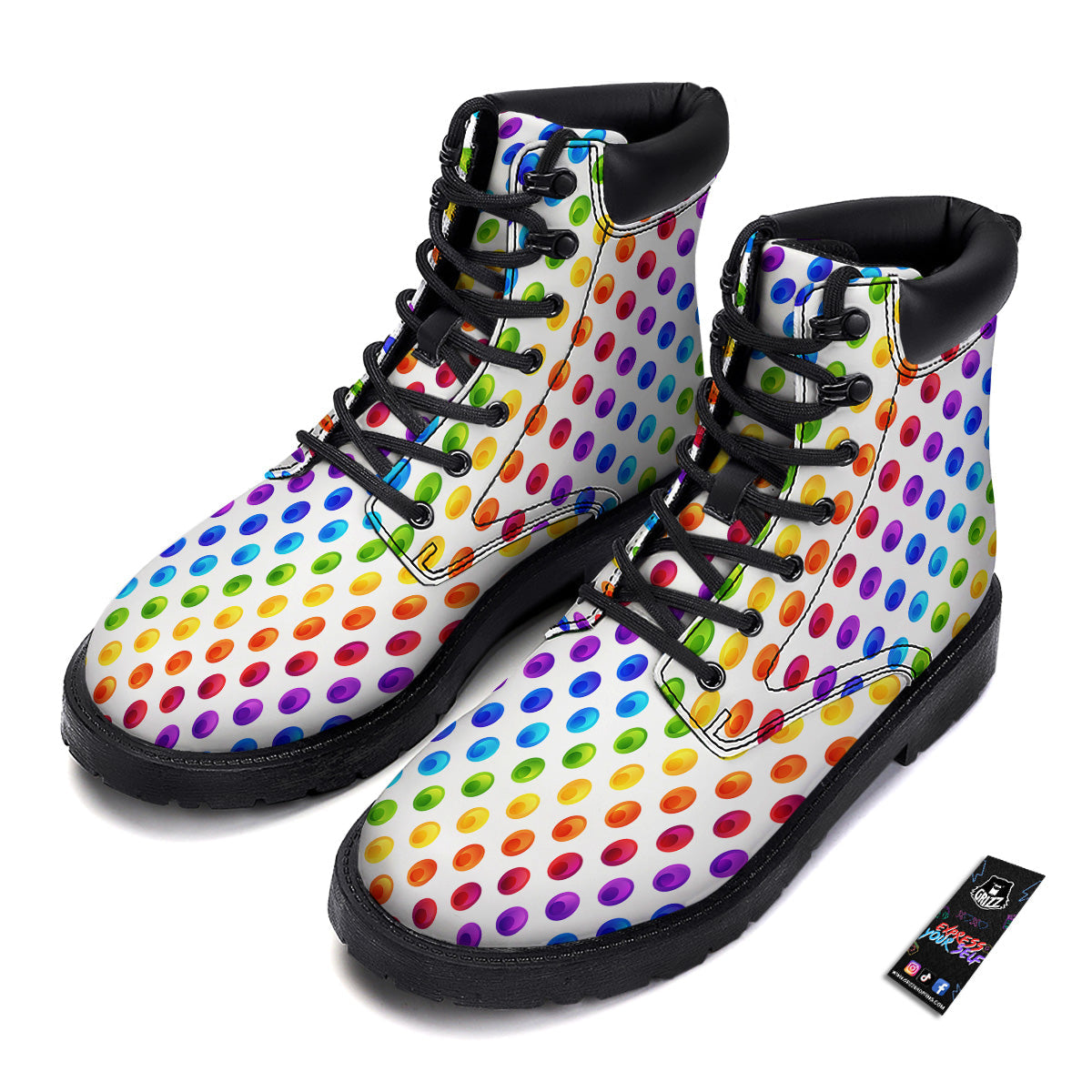 Colored Polka Dots Rainbow Print Pattern Boots-grizzshop