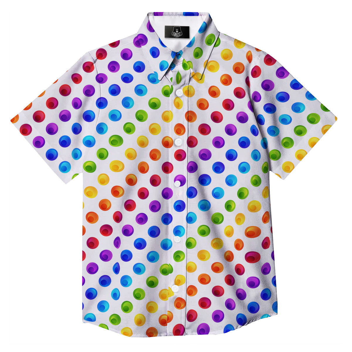 Colored Polka Dots Rainbow Print Pattern Button Up Shirt-grizzshop