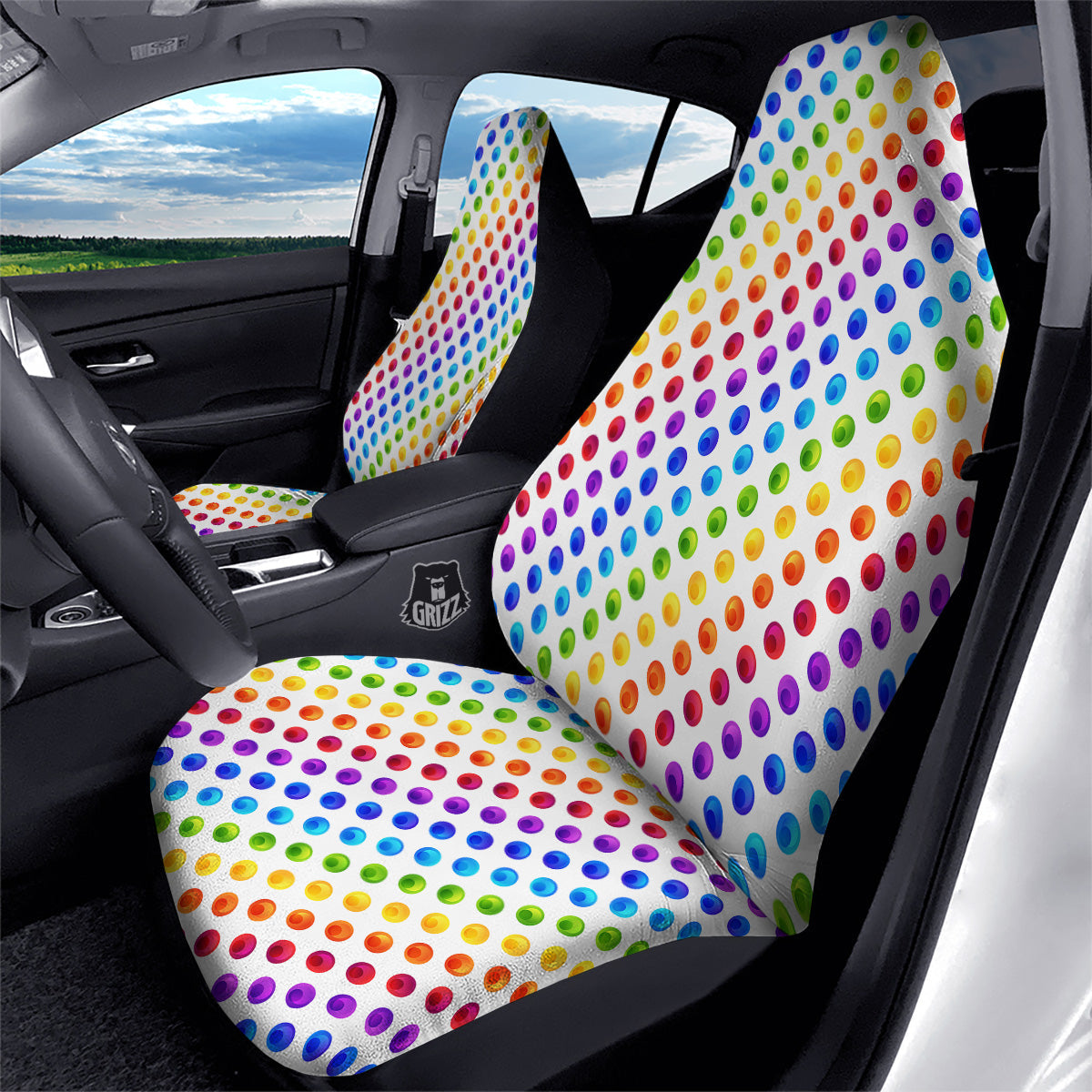 Colored Polka Dots Rainbow Print Pattern Car Seat Covers-grizzshop