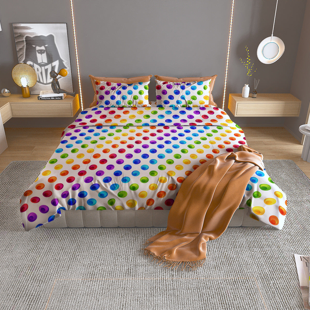Colored Polka Dots Rainbow Print Pattern Duvet Cover Bedding Set