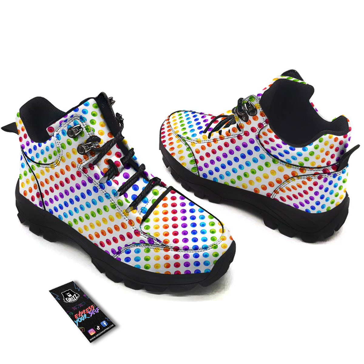 Colored Polka Dots Rainbow Print Pattern Hiking Shoes-grizzshop