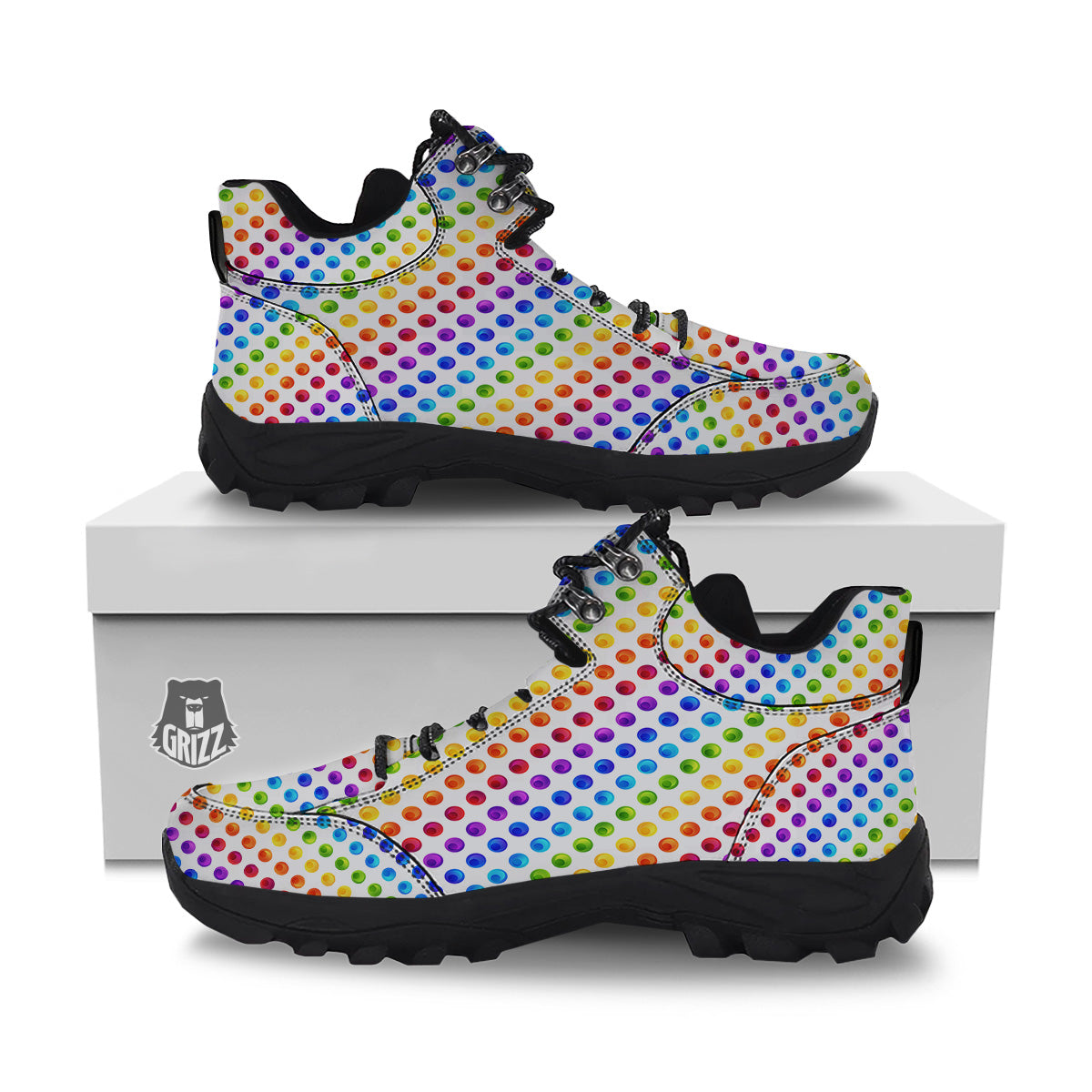Colored Polka Dots Rainbow Print Pattern Hiking Shoes-grizzshop