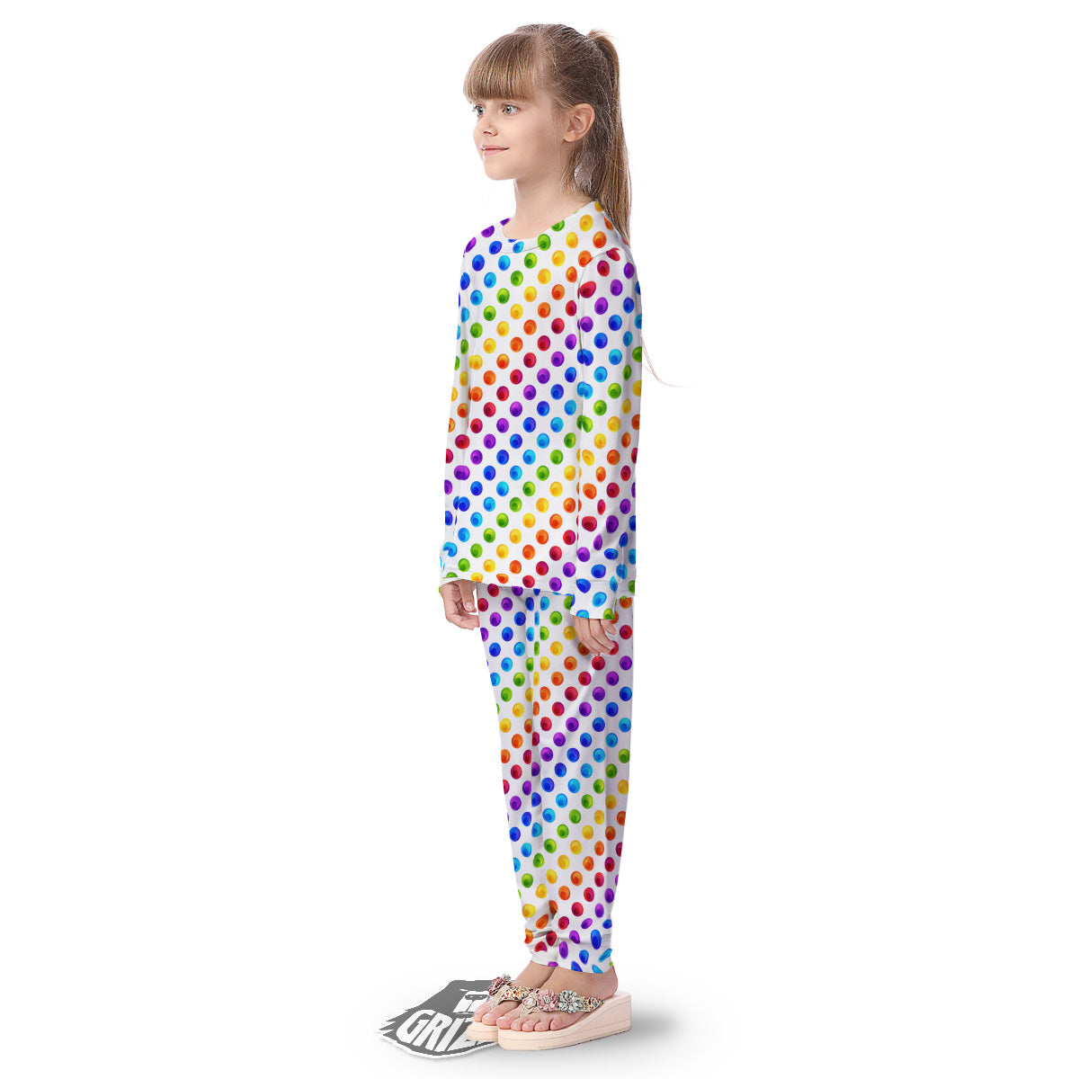 Colored Polka Dots Rainbow Print Pattern Kid's Pajamas-grizzshop