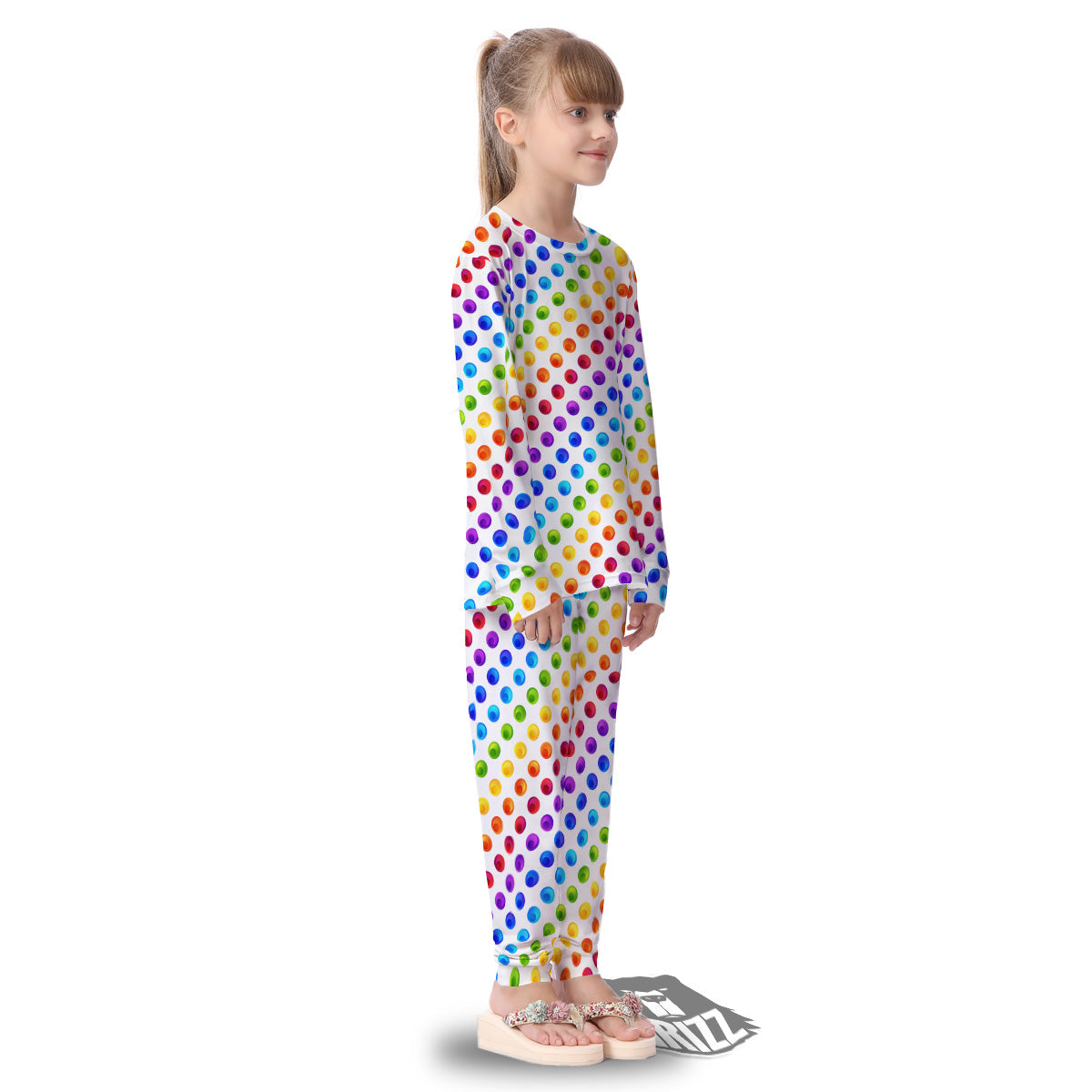 Colored Polka Dots Rainbow Print Pattern Kid's Pajamas-grizzshop