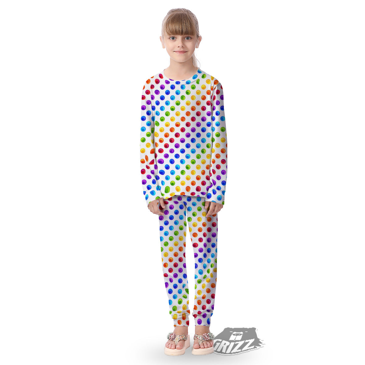 Colored Polka Dots Rainbow Print Pattern Kid's Pajamas-grizzshop