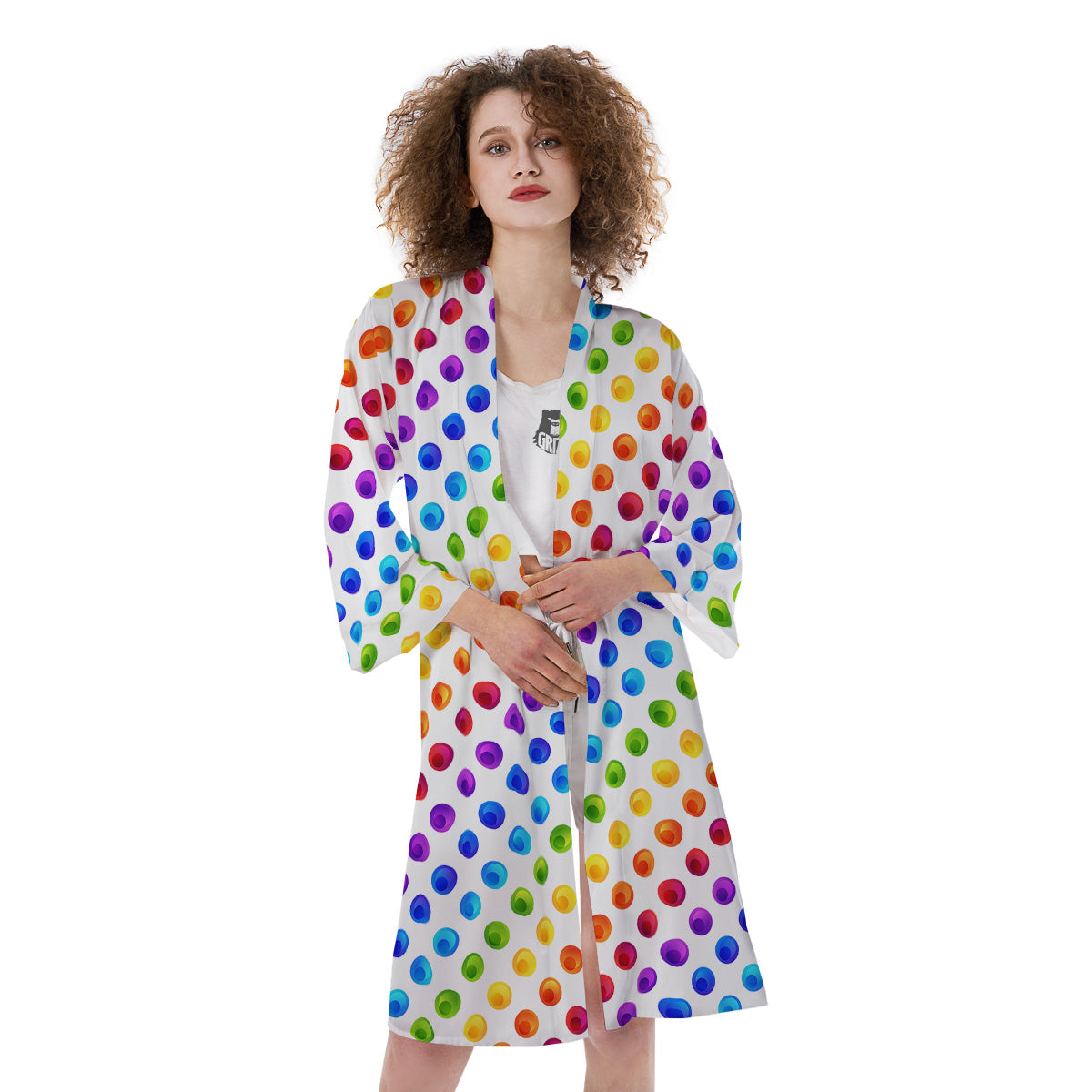 Colored Polka Dots Rainbow Print Pattern Kimono-grizzshop