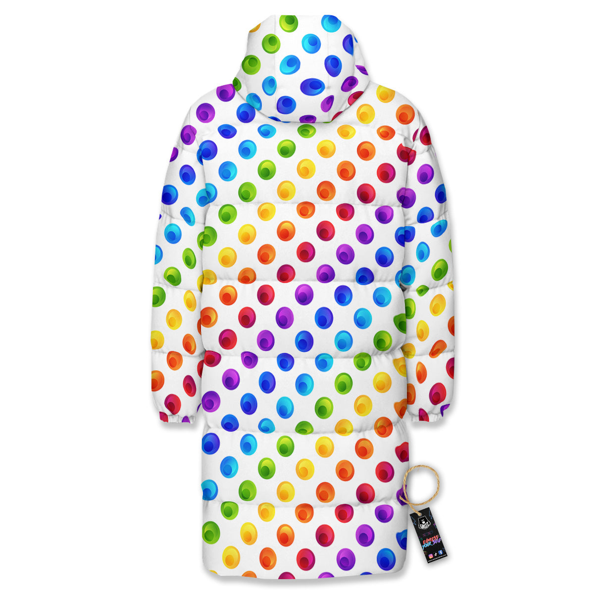 Colored Polka Dots Rainbow Print Pattern Long Down Jacket-grizzshop