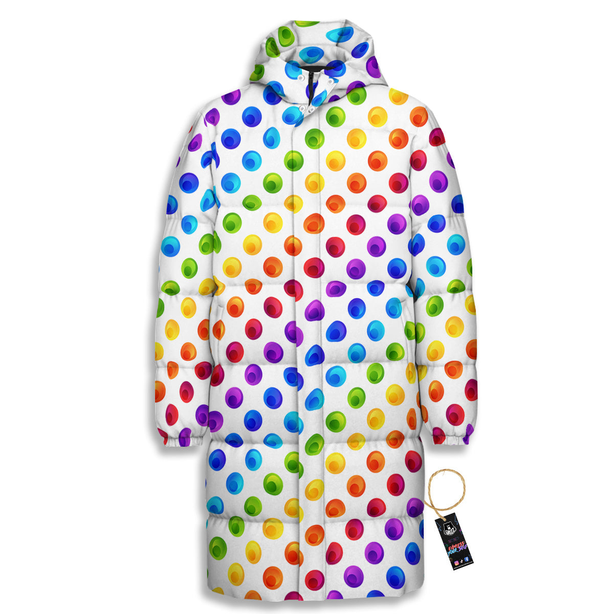 Colored Polka Dots Rainbow Print Pattern Long Down Jacket-grizzshop