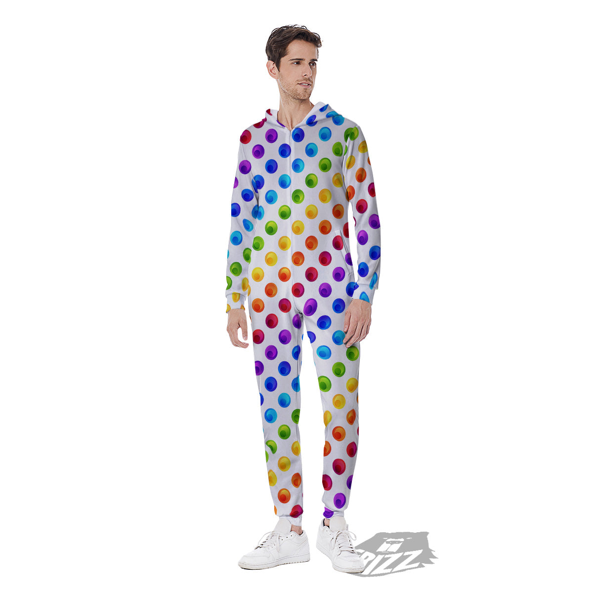 Colored Polka Dots Rainbow Print Pattern Men's Jumpsuit-grizzshop