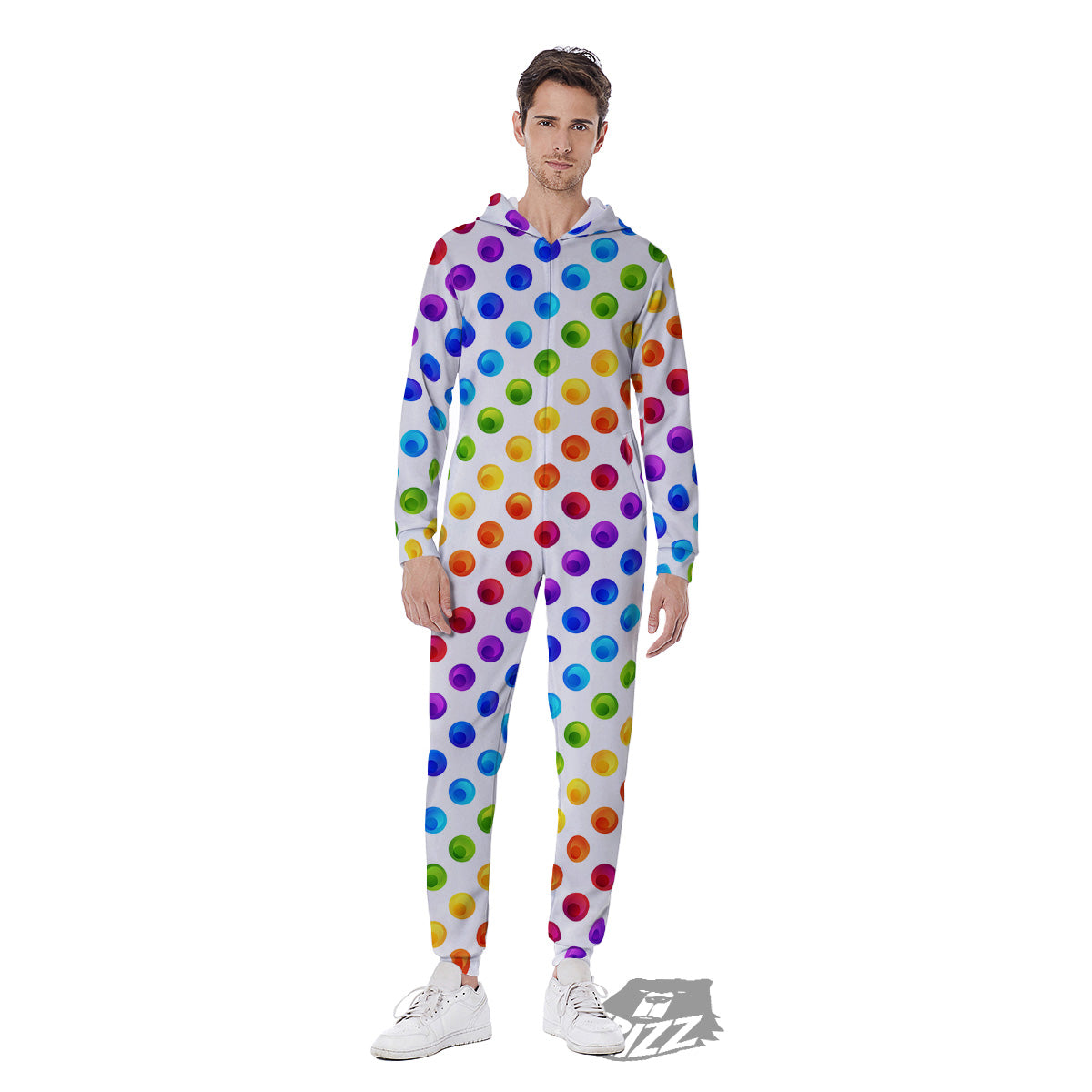 Colored Polka Dots Rainbow Print Pattern Men's Jumpsuit-grizzshop