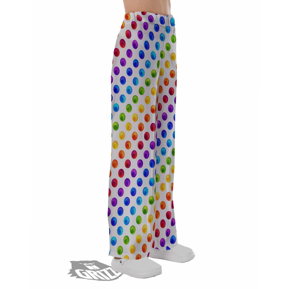 Colored Polka Dots Rainbow Print Pattern Pajama Pants-grizzshop