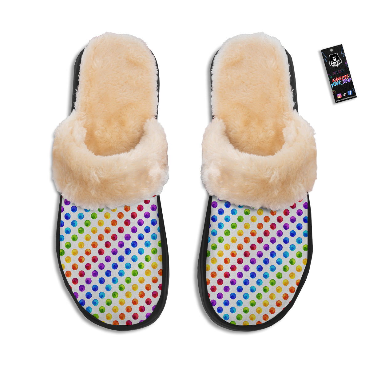 Colored Polka Dots Rainbow Print Pattern Slippers-grizzshop