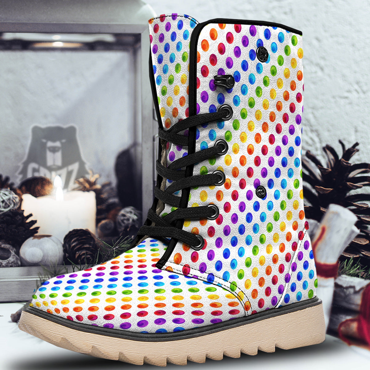 Colored Polka Dots Rainbow Print Pattern Snow Boots-grizzshop