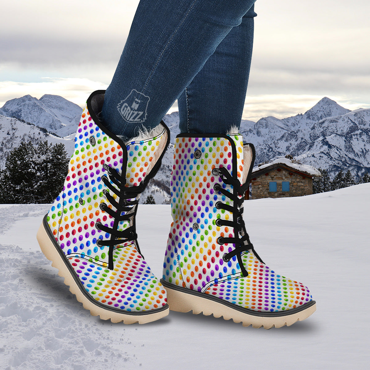 Colored Polka Dots Rainbow Print Pattern Snow Boots-grizzshop
