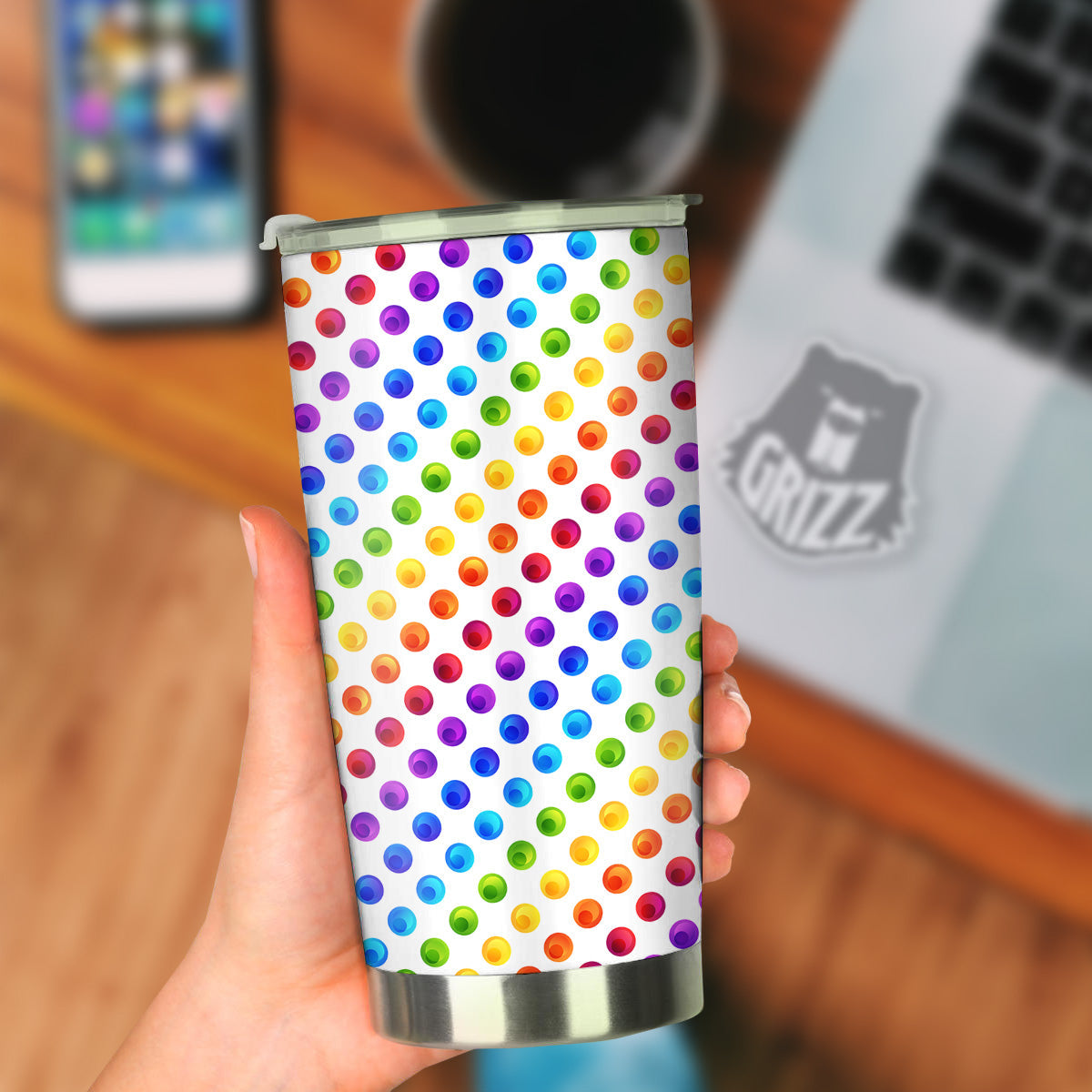 Colored Polka Dots Rainbow Print Pattern Tumbler-grizzshop