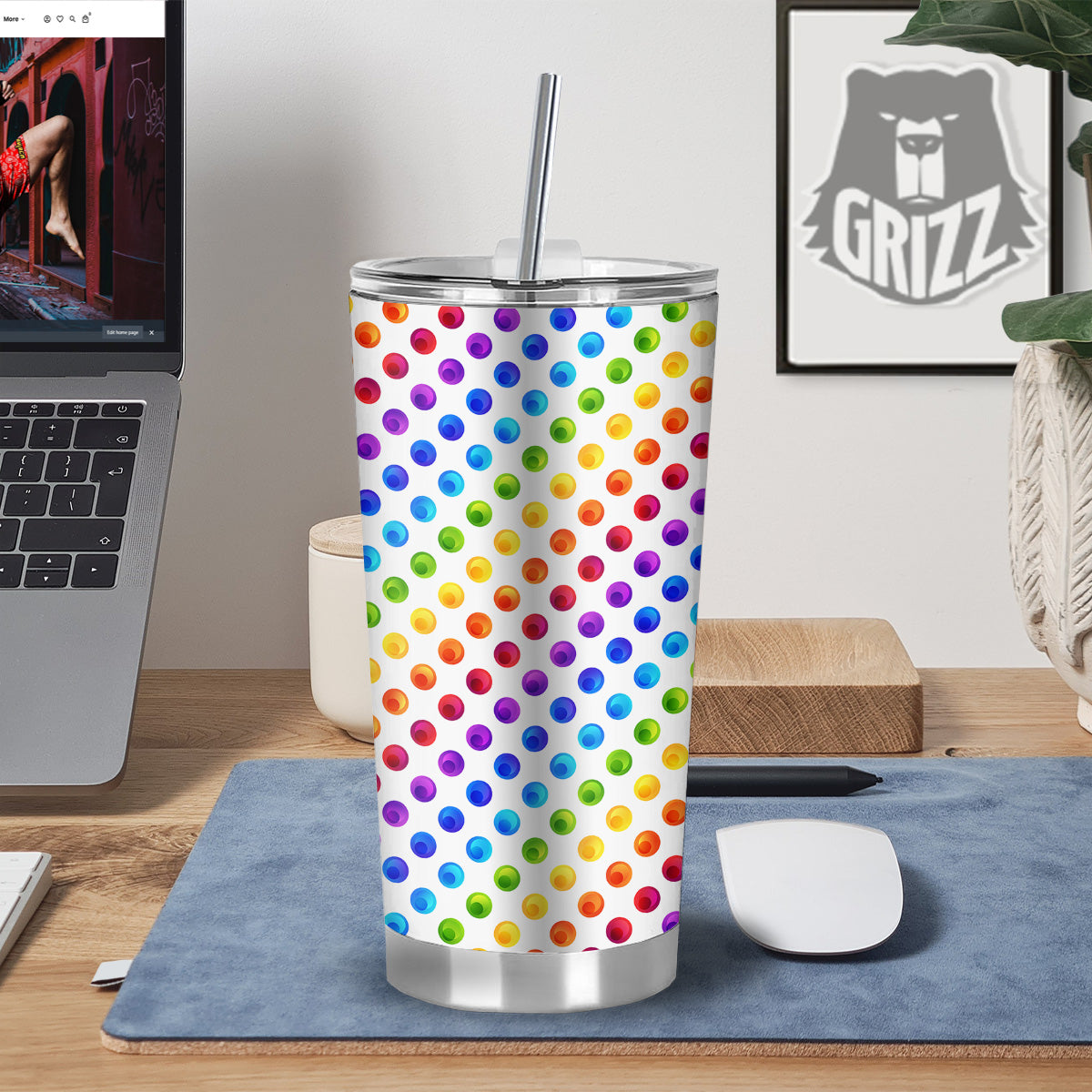 Colored Polka Dots Rainbow Print Pattern Tumbler-grizzshop