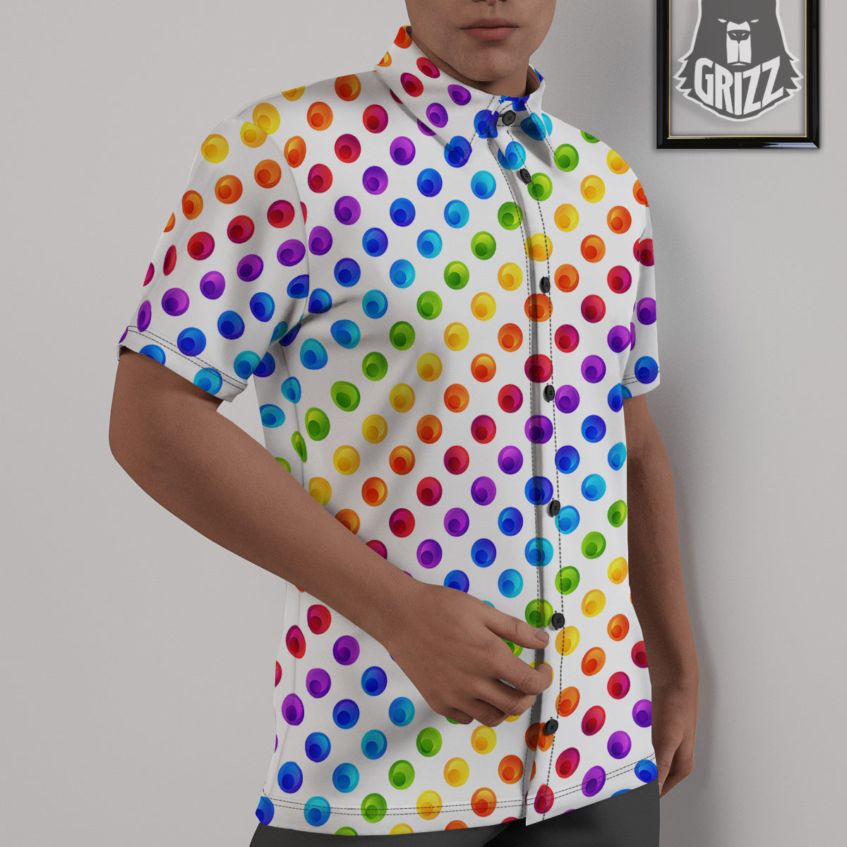 Colored Polka Dots Rainbow Print Pattern Untucked Shirts-grizzshop
