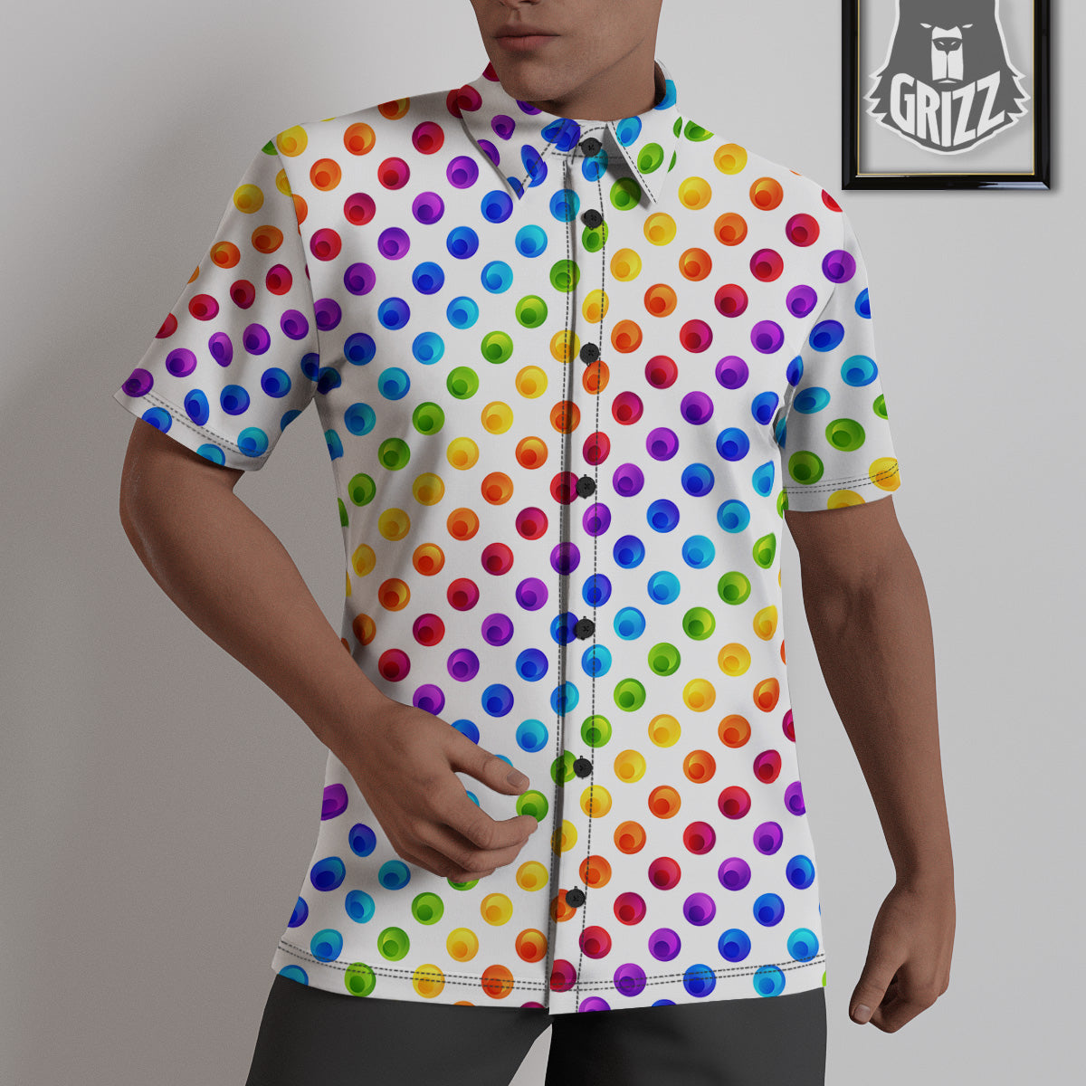 Colored Polka Dots Rainbow Print Pattern Untucked Shirts-grizzshop