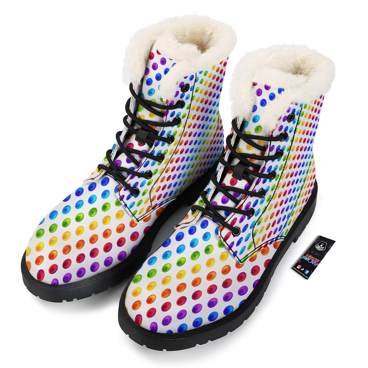 Colored Polka Dots Rainbow Print Pattern Winter Boots-grizzshop