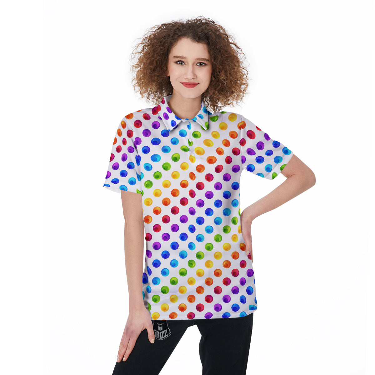 Yellow White Polka Dot Women's Golf Shirts