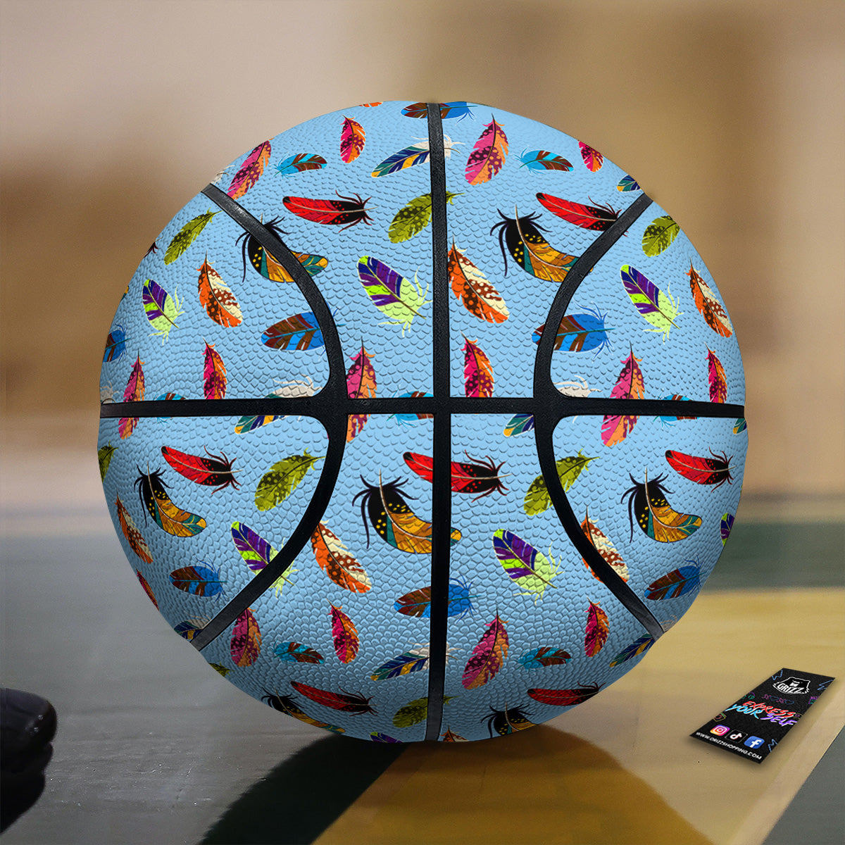 Colored Feathers Print Pattern Basketball