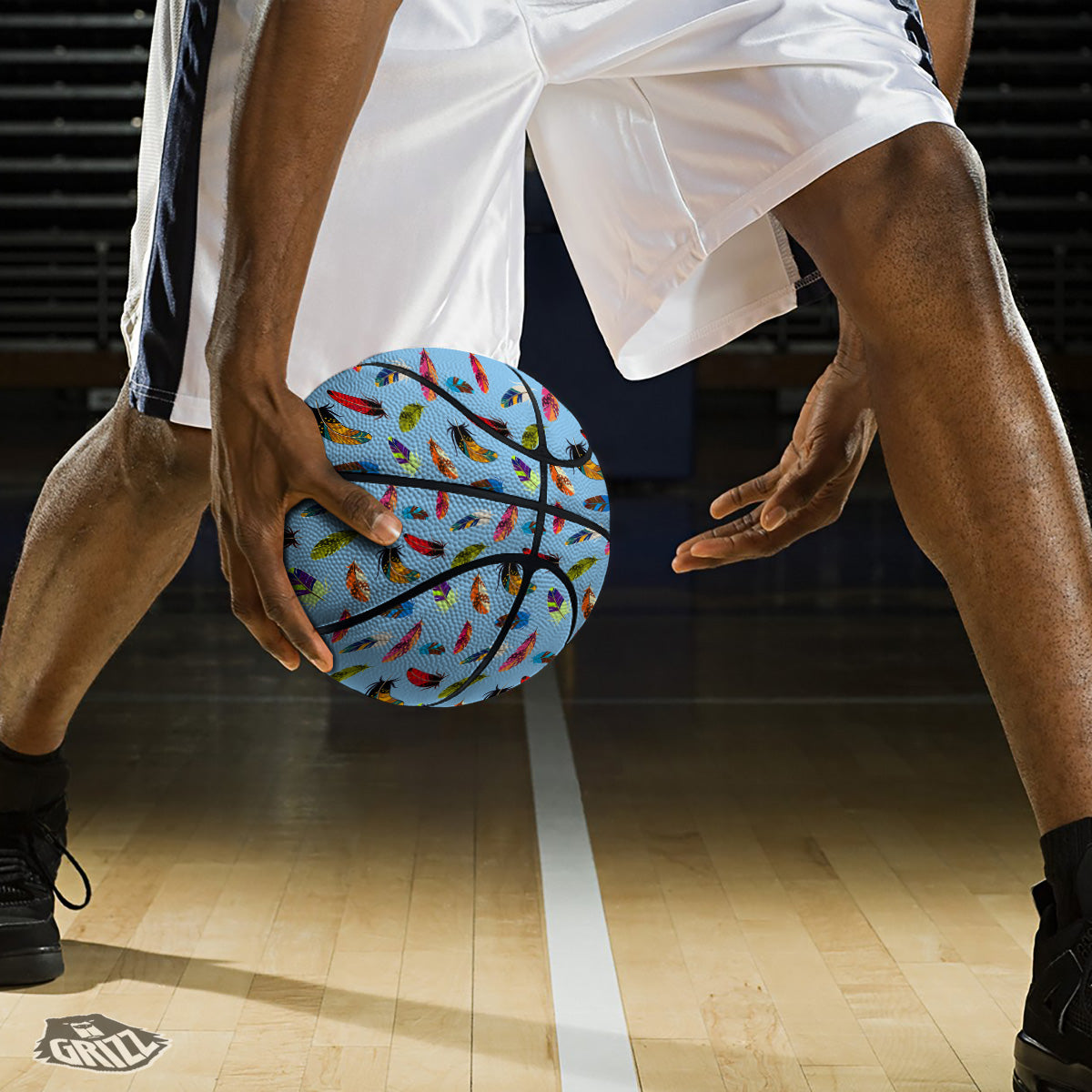 Colored Feathers Print Pattern Basketball