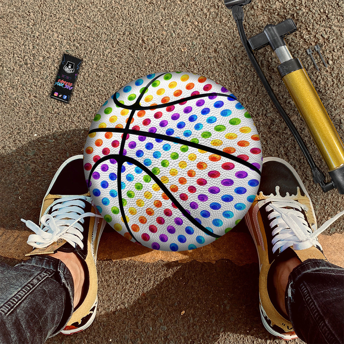 Colored Polka Dots Rainbow Print Pattern Basketball