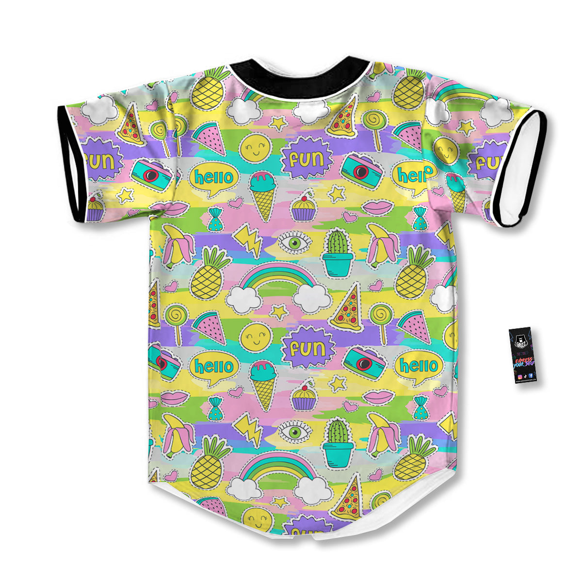 Colorful And Cute Stickers Print Pattern Baseball Jersey-grizzshop