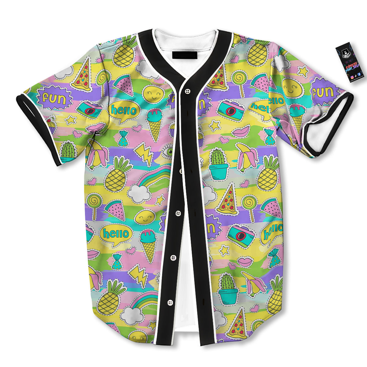 Colorful And Cute Stickers Print Pattern Baseball Jersey-grizzshop